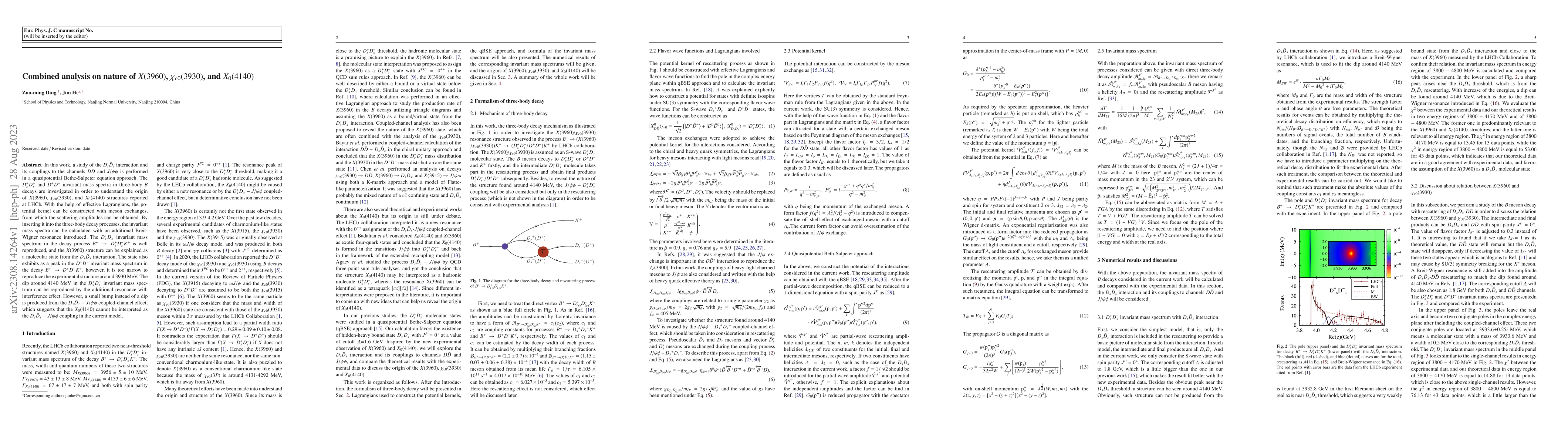 Thumbnail for Combined analysis on nature of $X(3960)$, $\chi_{c0}(3930)$, and
  $X_0(4140)$