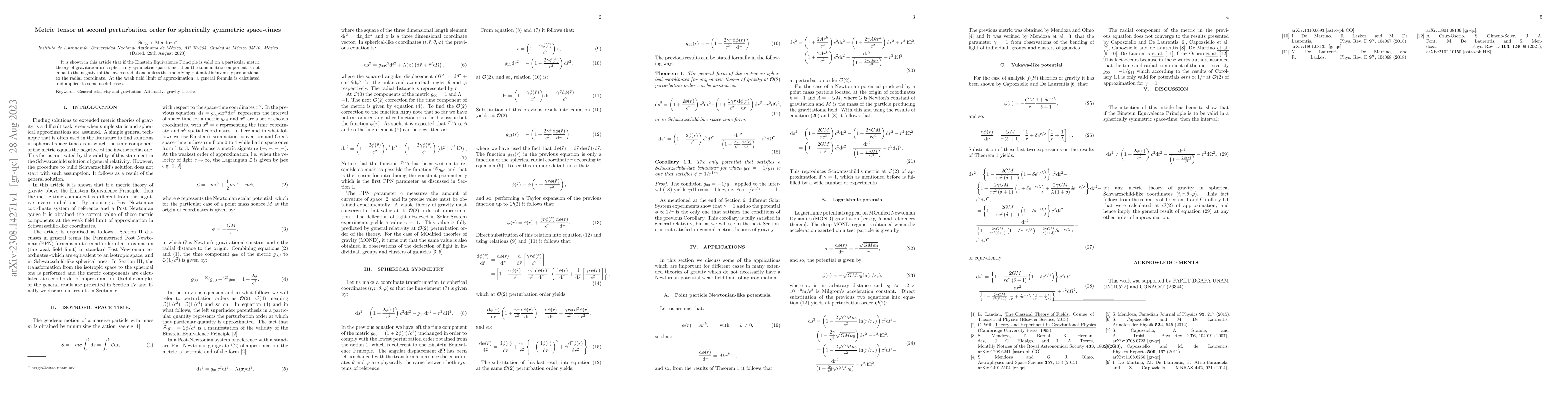 Thumbnail for Metric tensor at second perturbation order for spherically symmetric
  space-times