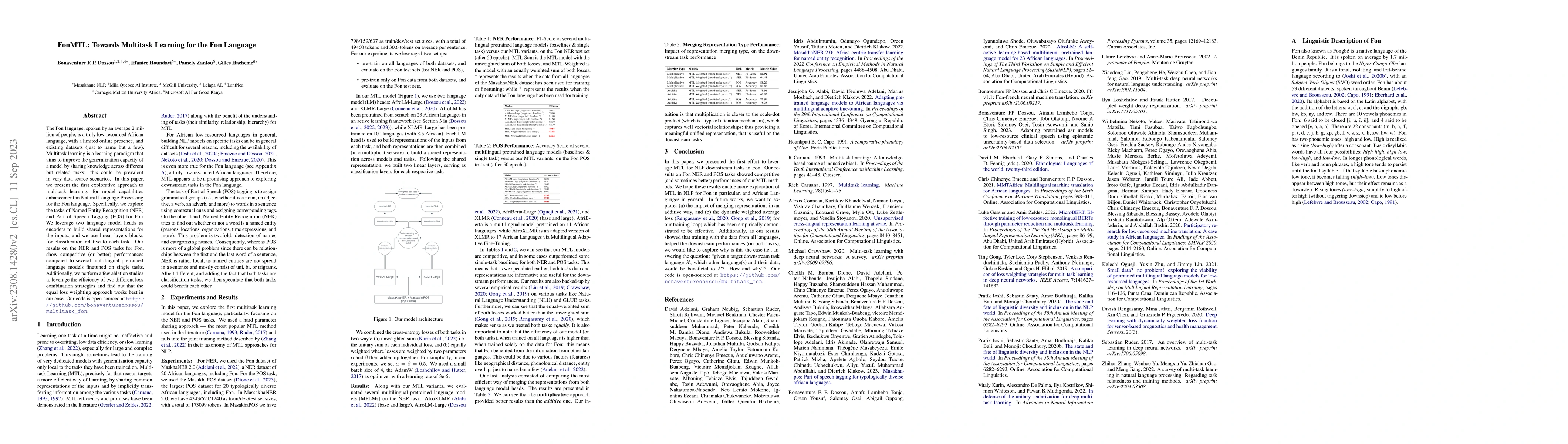 Thumbnail for FonMTL: Towards Multitask Learning for the Fon Language