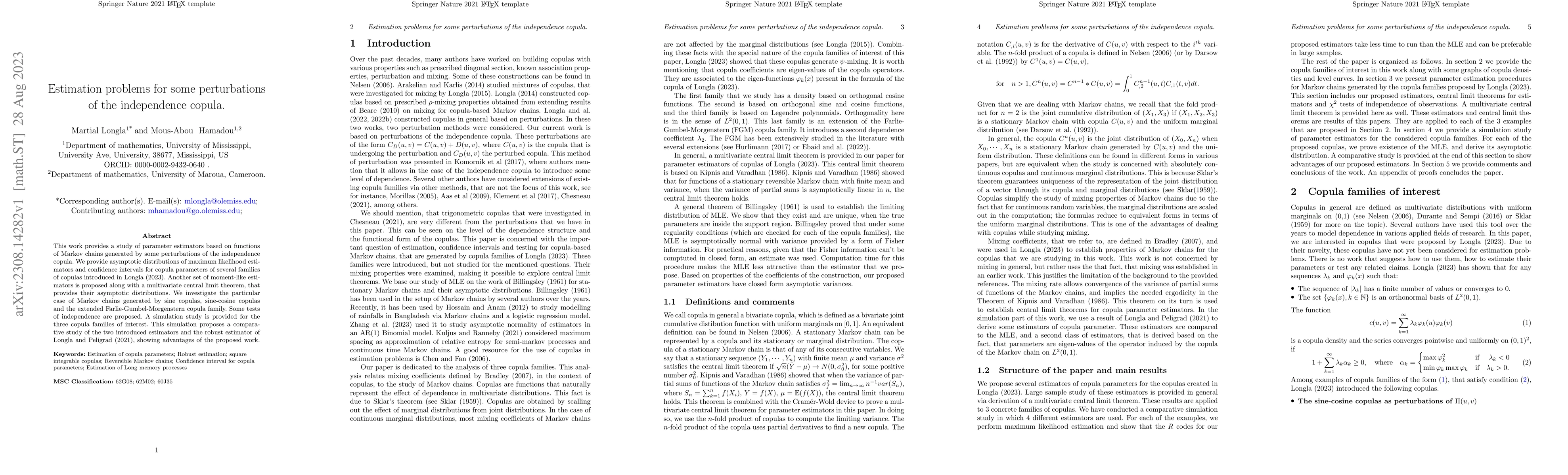 Thumbnail for Estimation problems for some perturbations of the independence copula