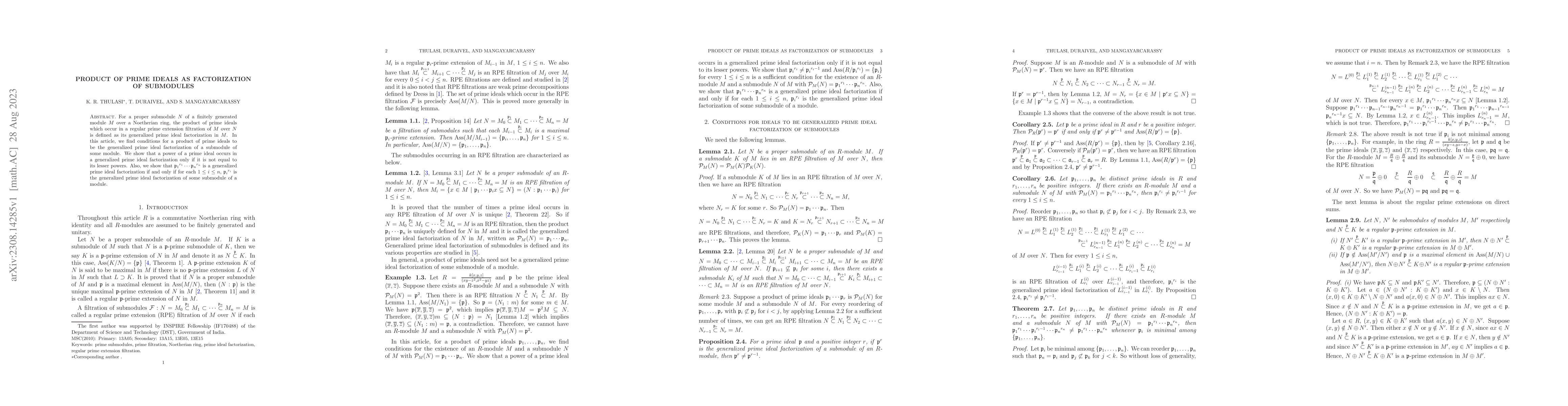 Thumbnail for Product of prime ideals as factorization of submodules