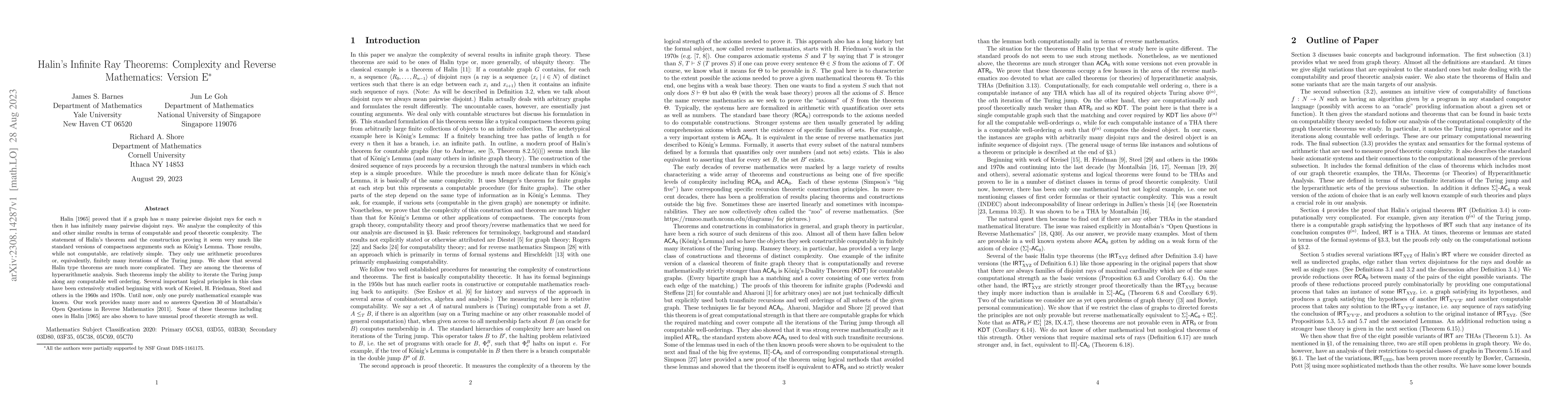 Thumbnail for Halin's Infinite Ray Theorems: Complexity and Reverse Mathematics:
  Version E