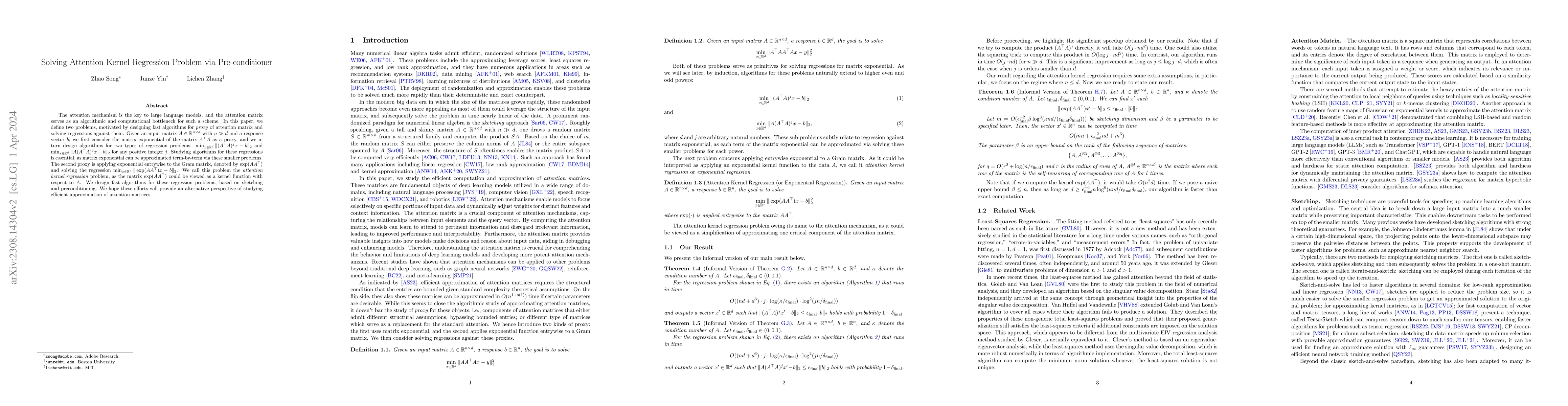 Thumbnail for Solving Attention Kernel Regression Problem via Pre-conditioner