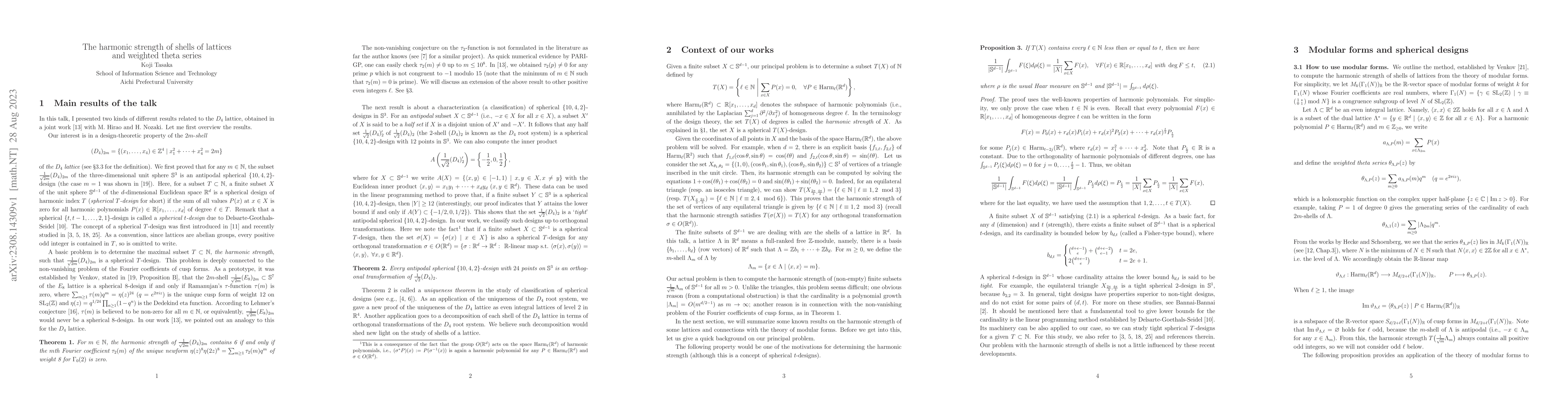 Thumbnail for The harmonic strength of shells of lattices and weighted theta series