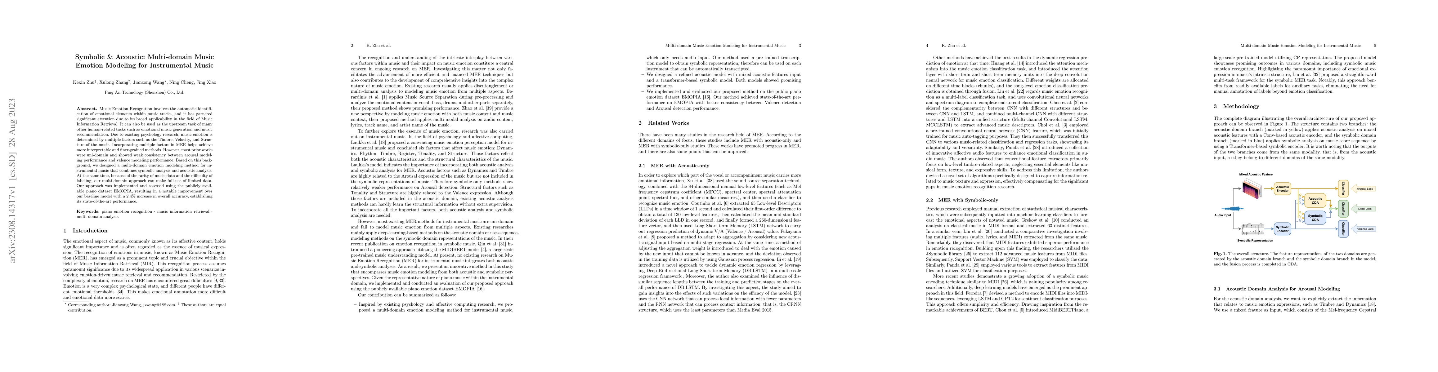 Thumbnail for Symbolic & Acoustic: Multi-domain Music Emotion Modeling for
  Instrumental Music