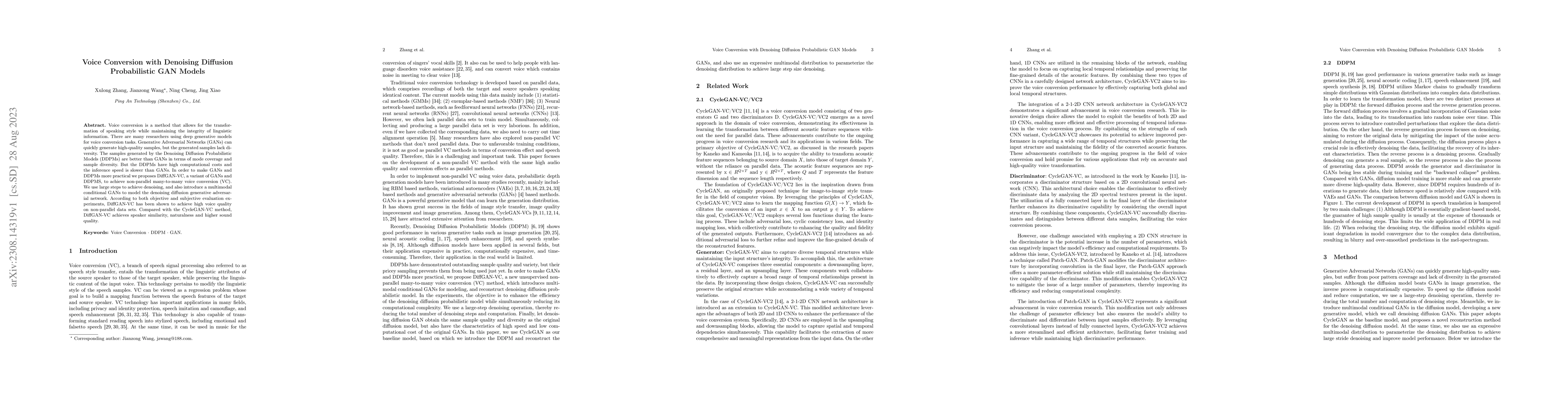 Thumbnail for Voice Conversion with Denoising Diffusion Probabilistic GAN Models