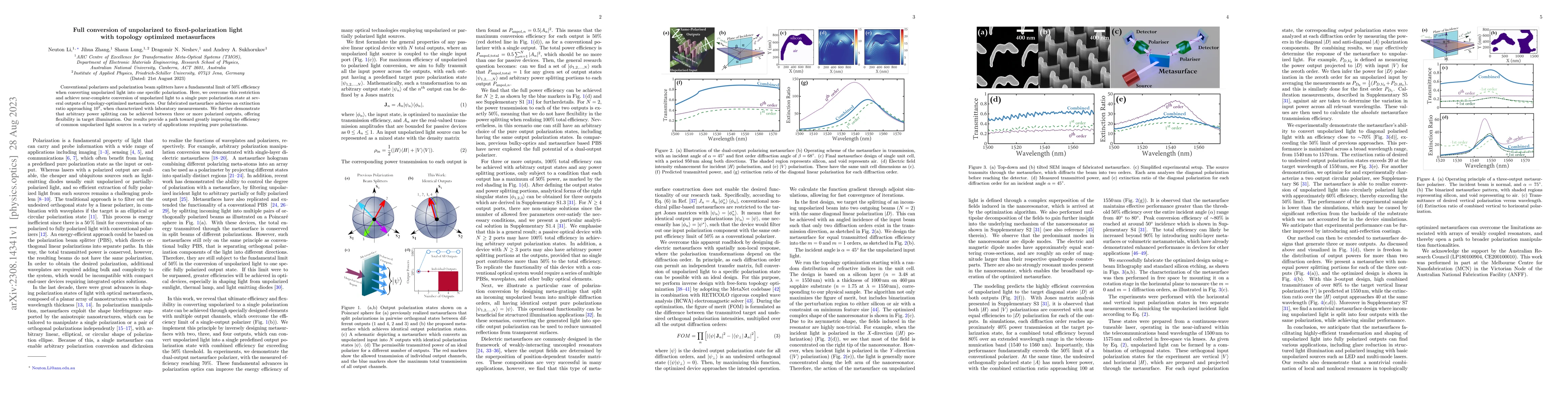 Thumbnail for Full conversion of unpolarized to fixed-polarization light with topology
  optimized metasurfaces