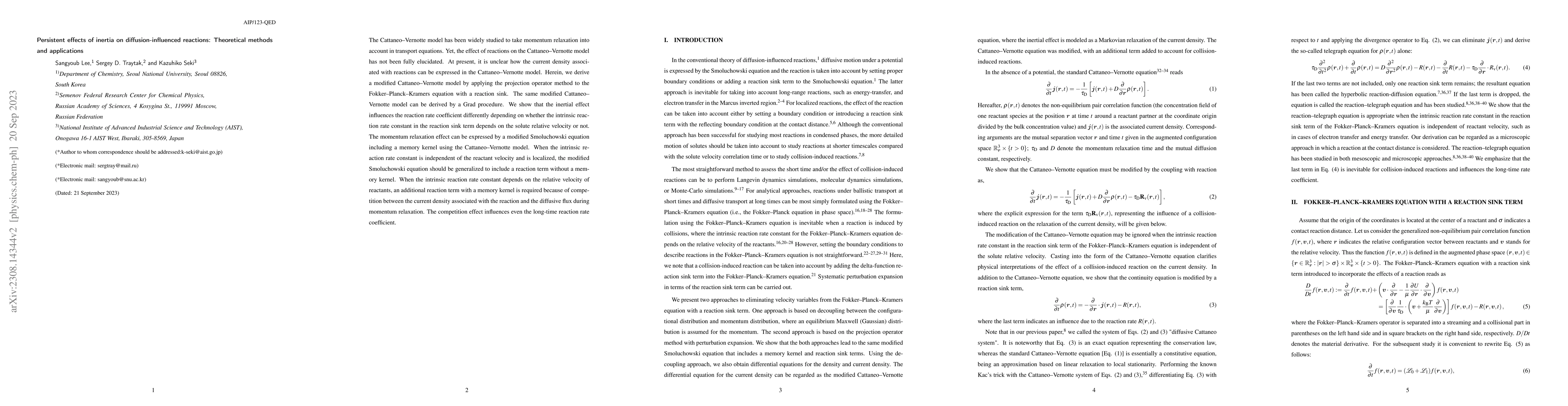 Thumbnail for Persistent effects of inertia on diffusion-influenced reactions:
  Theoretical methods and applications