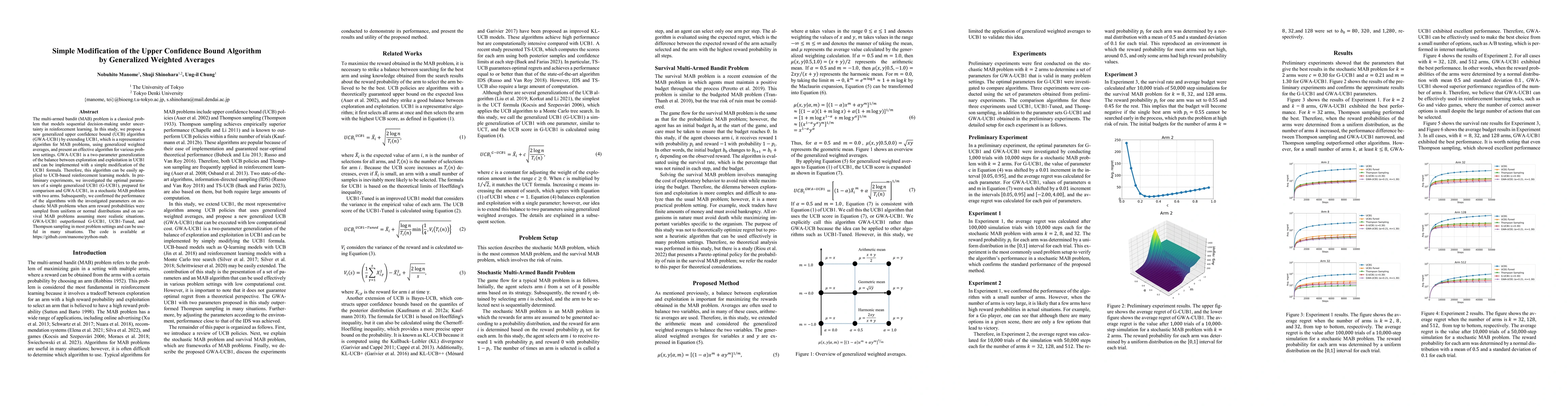 Thumbnail for Simple Modification of the Upper Confidence Bound Algorithm by
  Generalized Weighted Averages