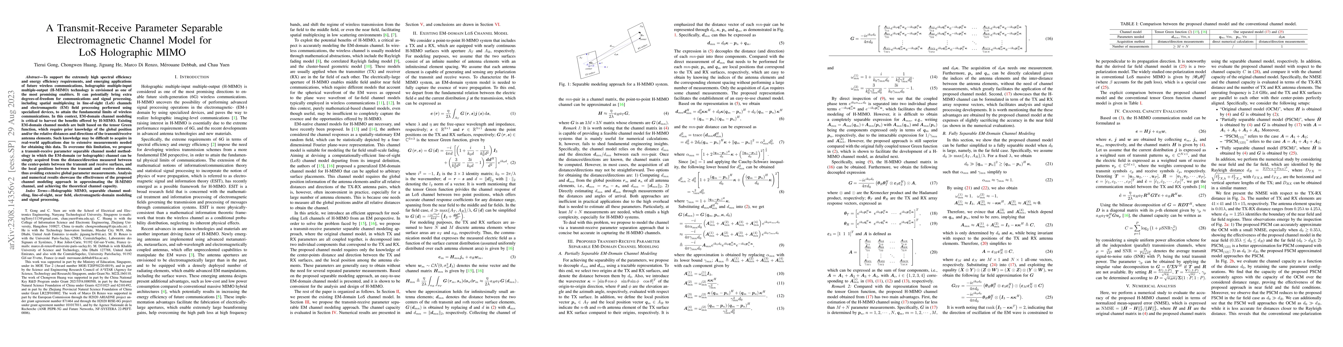 Thumbnail for A Transmit-Receive Parameter Separable Electromagnetic Channel Model for
  LoS Holographic MIMO