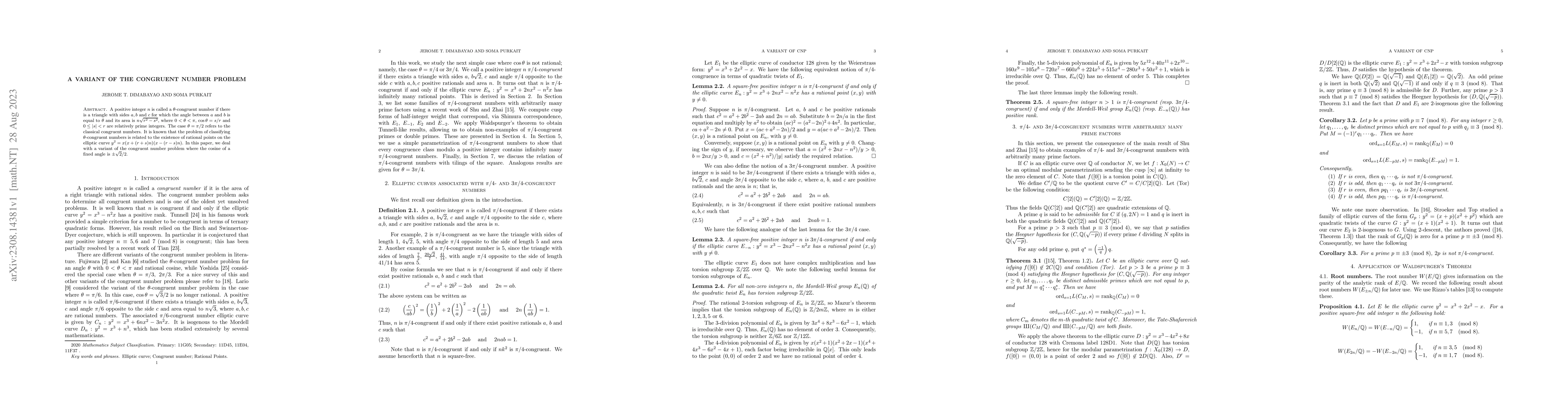 Thumbnail for A variant of the congruent number problem