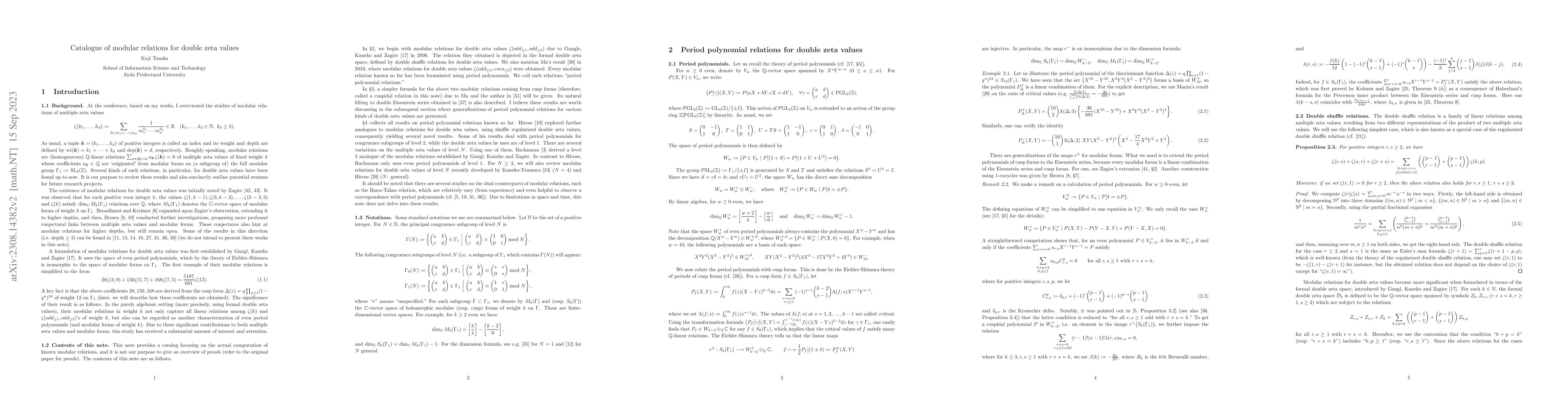 Thumbnail for Catalogue of modular relations for double zeta values