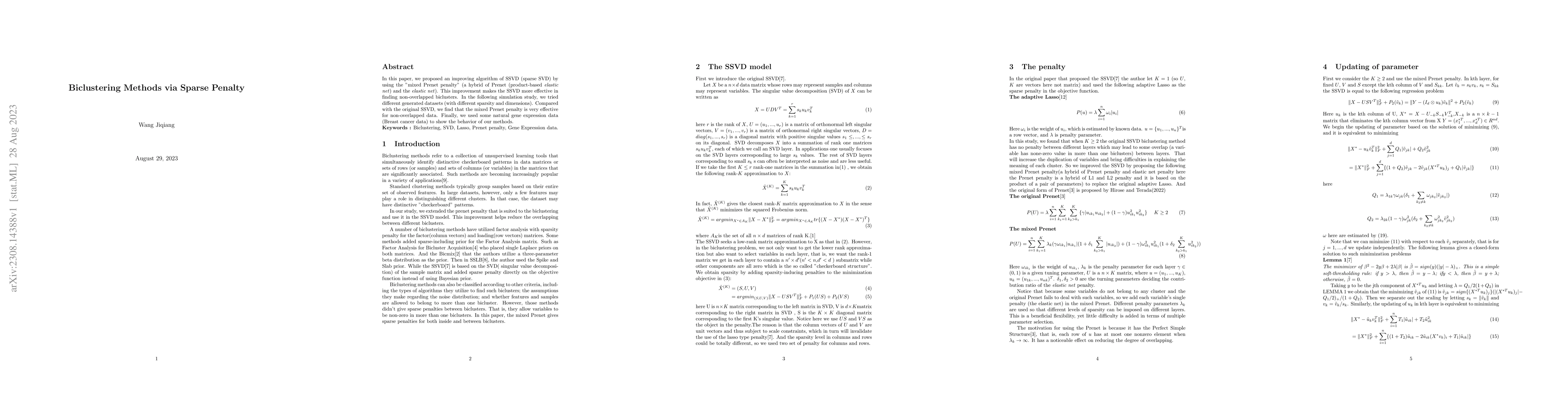 Thumbnail for Biclustering Methods via Sparse Penalty
