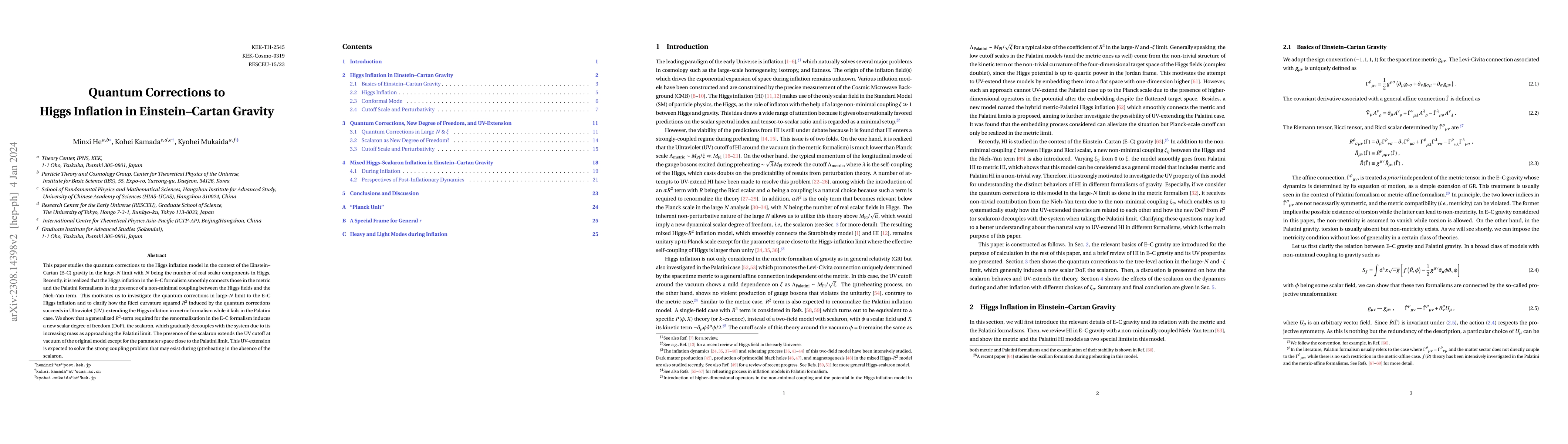 Thumbnail for Quantum Corrections to Higgs Inflation in Einstein-Cartan Gravity