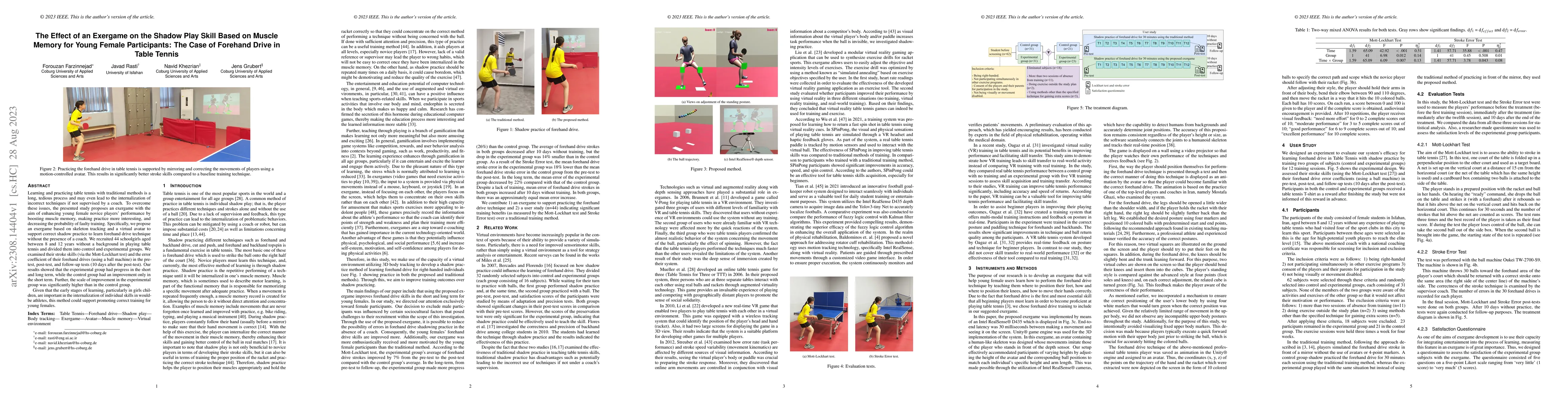 Thumbnail for The Effect of an Exergame on the Shadow Play Skill Based on Muscle
  Memory for Young Female Participants: The Case of Forehand Drive in Table
  Tennis