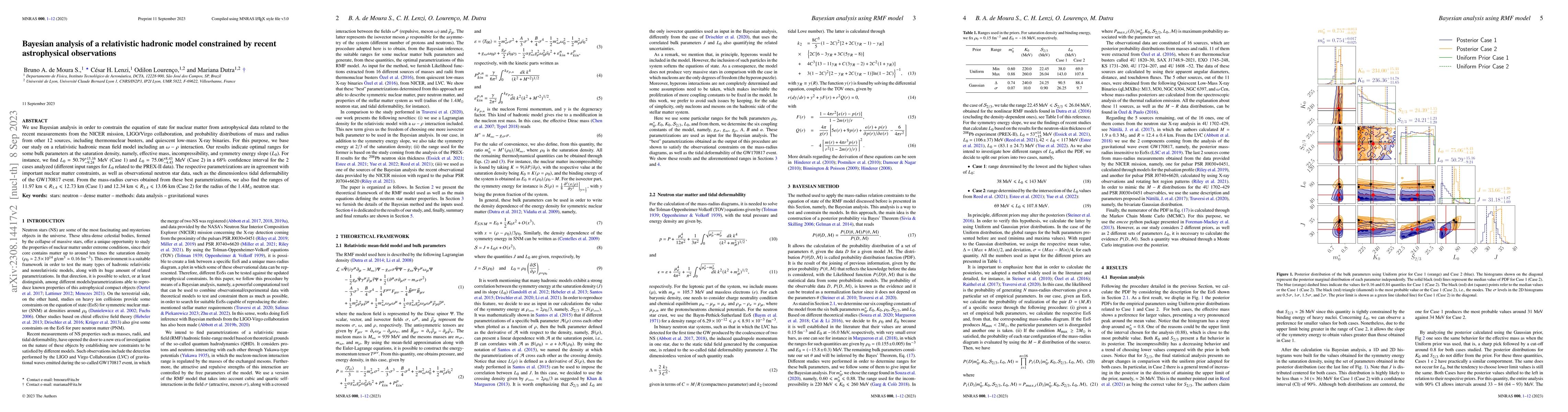 Thumbnail for Bayesian analysis of a relativistic hadronic model constrained by recent
  astrophysical observations