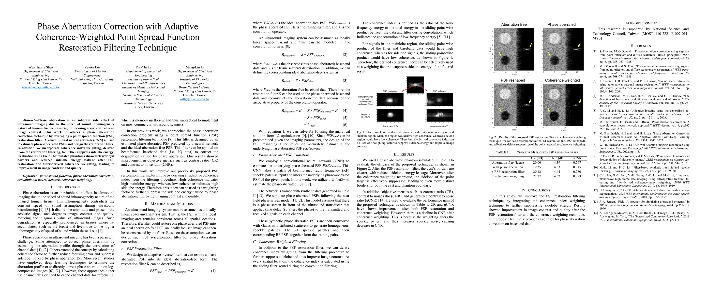Thumbnail for Phase Aberration Correction with Adaptive Coherence-Weighted Point
  Spread Function Restoration Filtering Technique