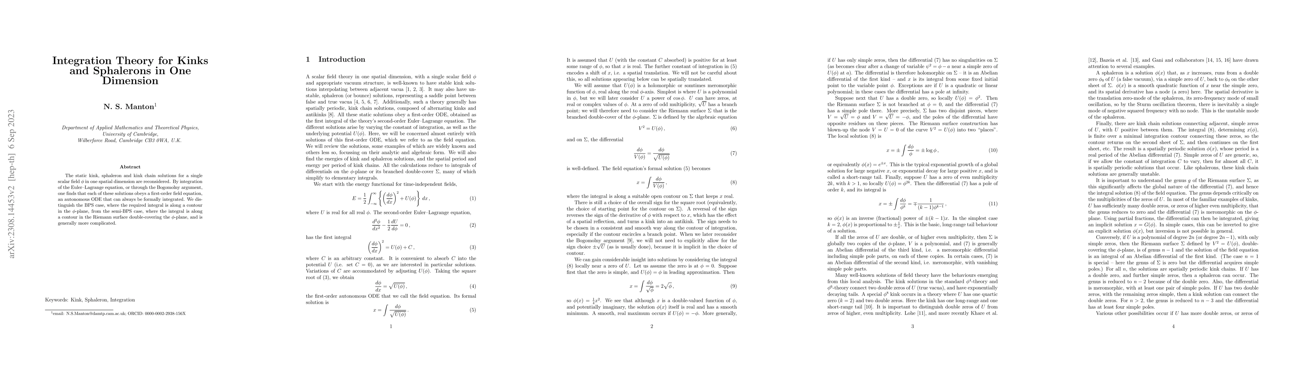 Thumbnail for Integration Theory for Kinks and Sphalerons in One Dimension