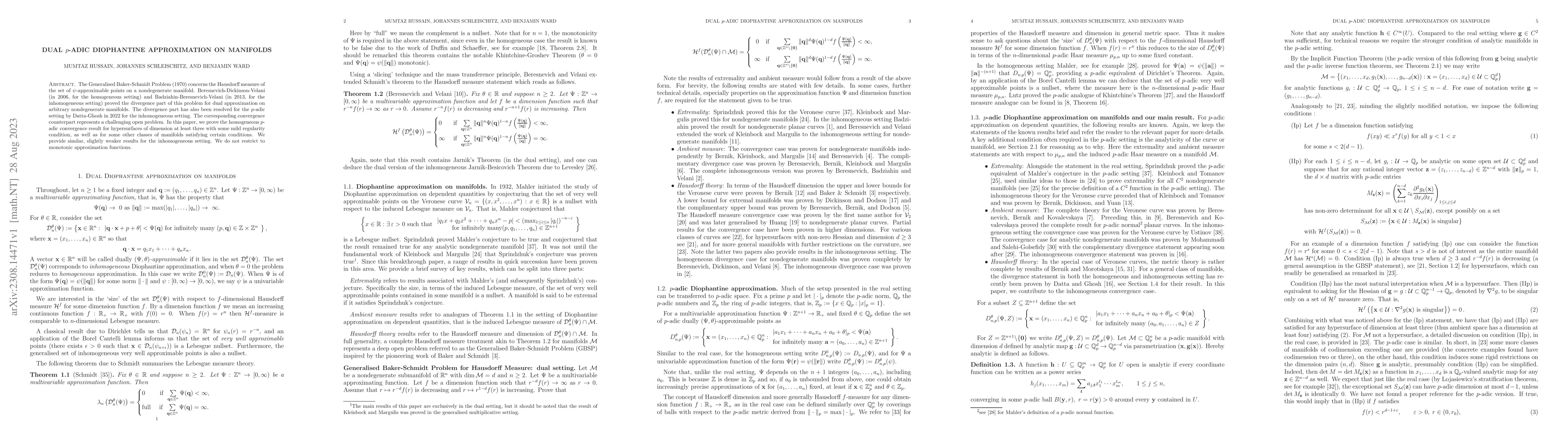 Thumbnail for Dual $p$-adic Diophantine approximation on manifolds