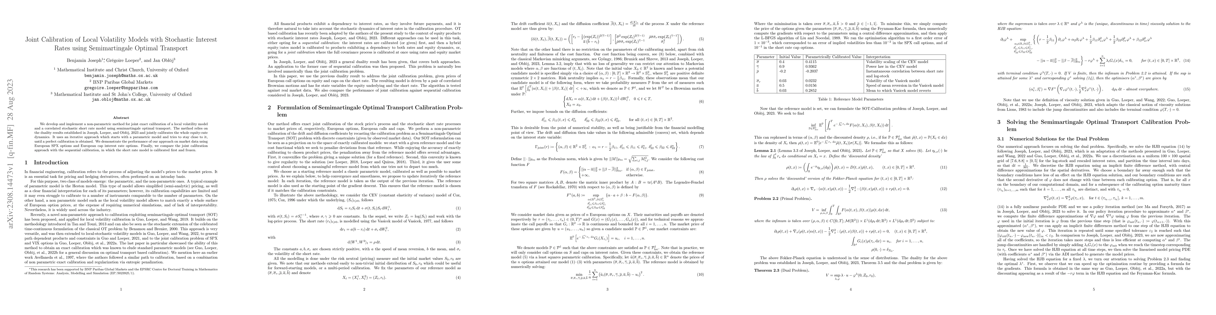 Thumbnail for Joint Calibration of Local Volatility Models with Stochastic Interest
  Rates using Semimartingale Optimal Transport
