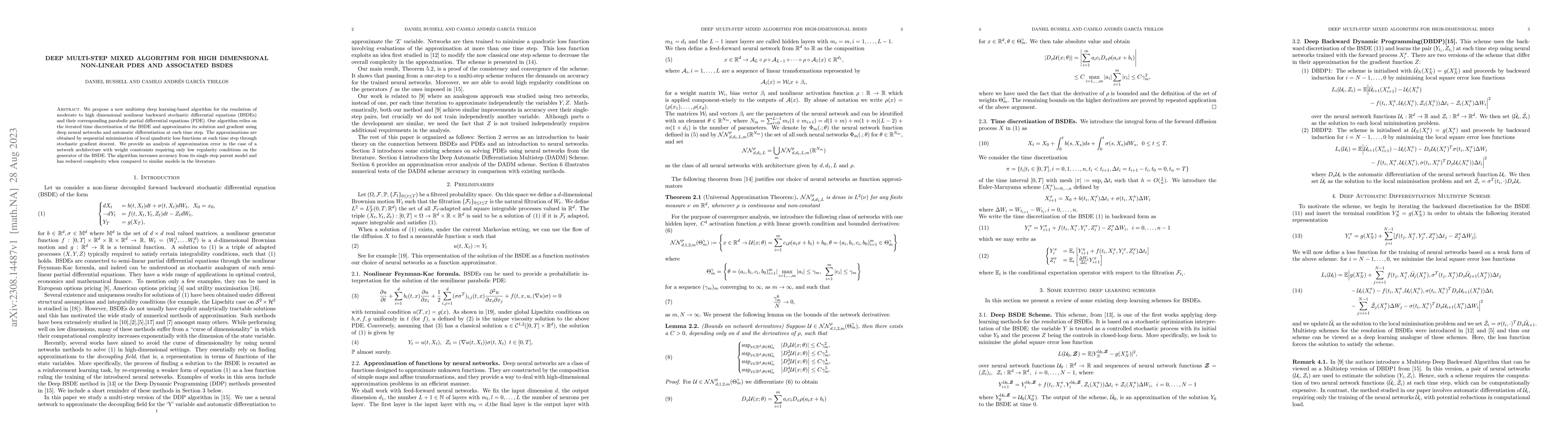 Thumbnail for Deep multi-step mixed algorithm for high dimensional non-linear PDEs and
  associated BSDEs