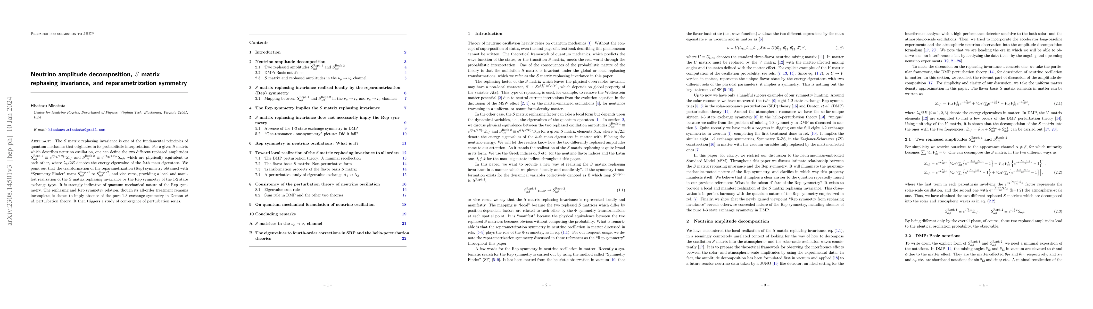 Thumbnail for Neutrino amplitude decomposition, $S$ matrix rephasing invariance, and
  reparametrization symmetry