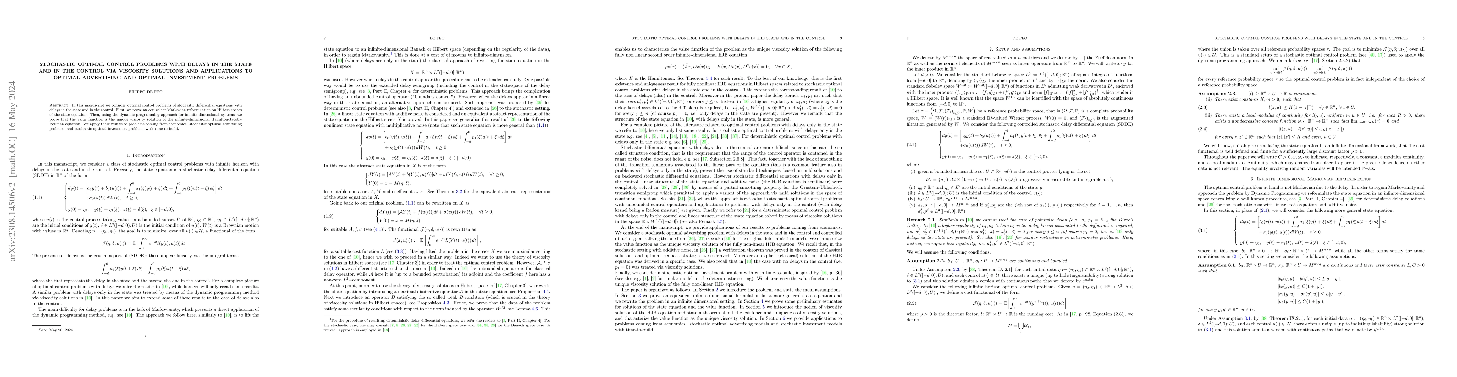 Thumbnail for Stochastic optimal control problems with delays in the state and in the
  control via viscosity solutions and applications to optimal advertising and
  optimal investment problems