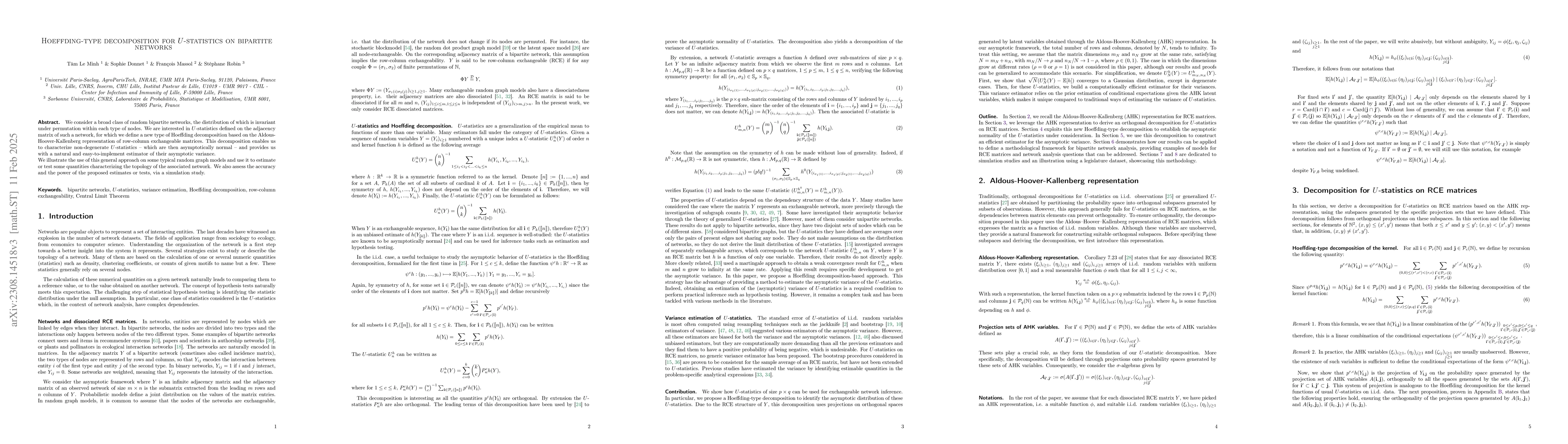 Thumbnail for Hoeffding-type decomposition for $U$-statistics on bipartite networks