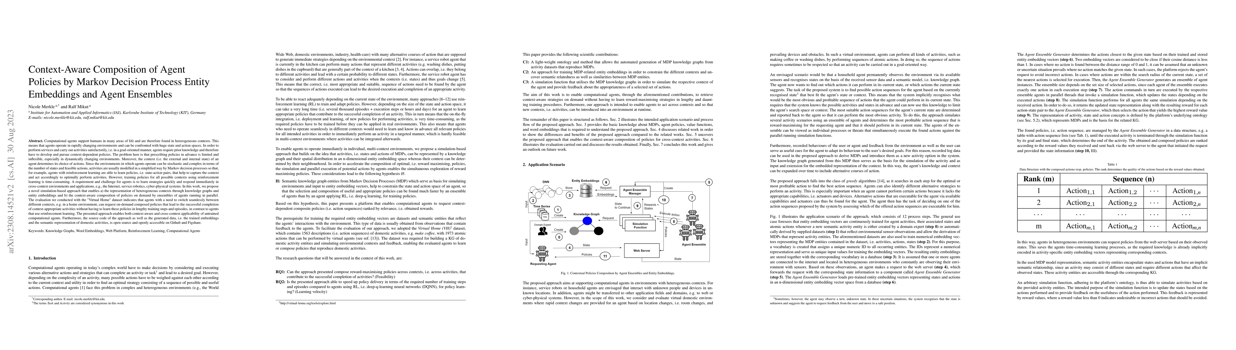 Thumbnail for Context-Aware Composition of Agent Policies by Markov Decision Process
  Entity Embeddings and Agent Ensembles