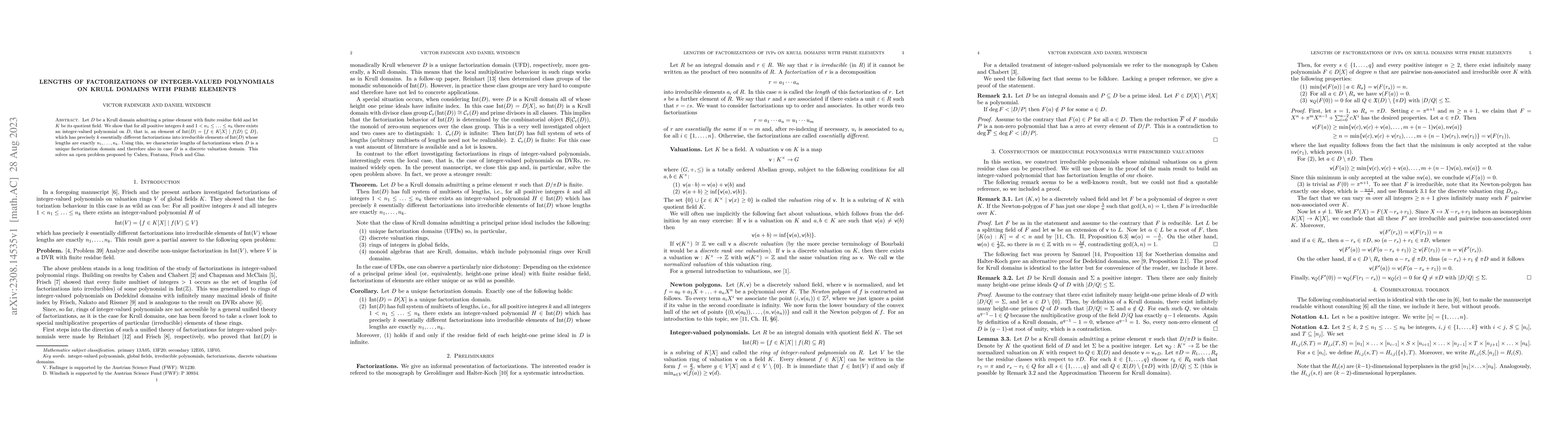 Thumbnail for Lengths of factorizations of integer-valued polynomials on Krull domains
  with prime elements
