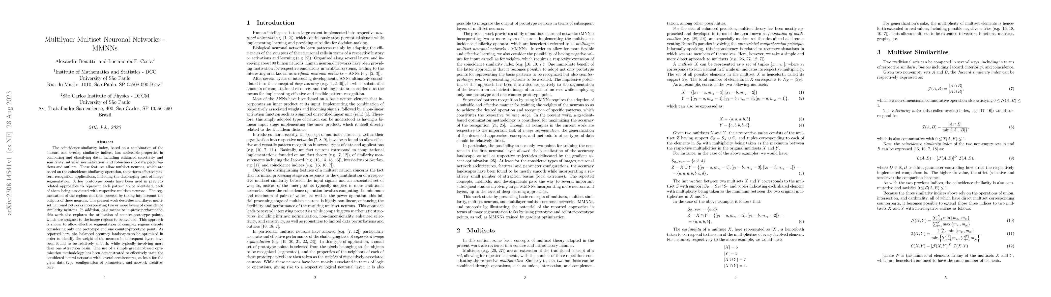 Thumbnail for Multilayer Multiset Neuronal Networks -- MMNNs