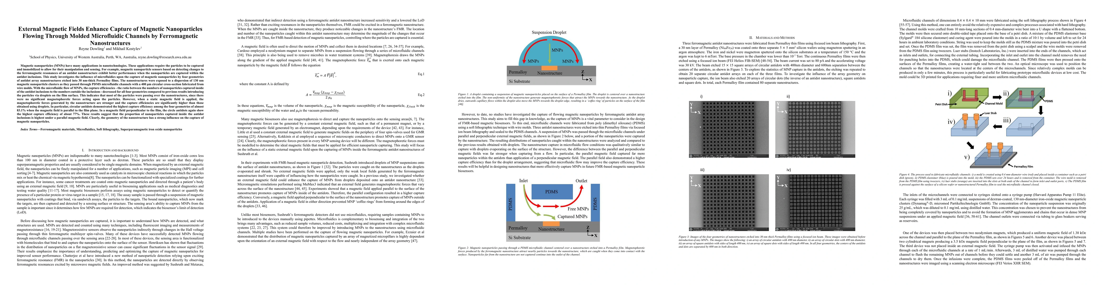 Thumbnail for External magnetic fields enhance capture of magnetic nanoparticles
  flowing through molded microfluidic channels by ferromagnetic nanostructures