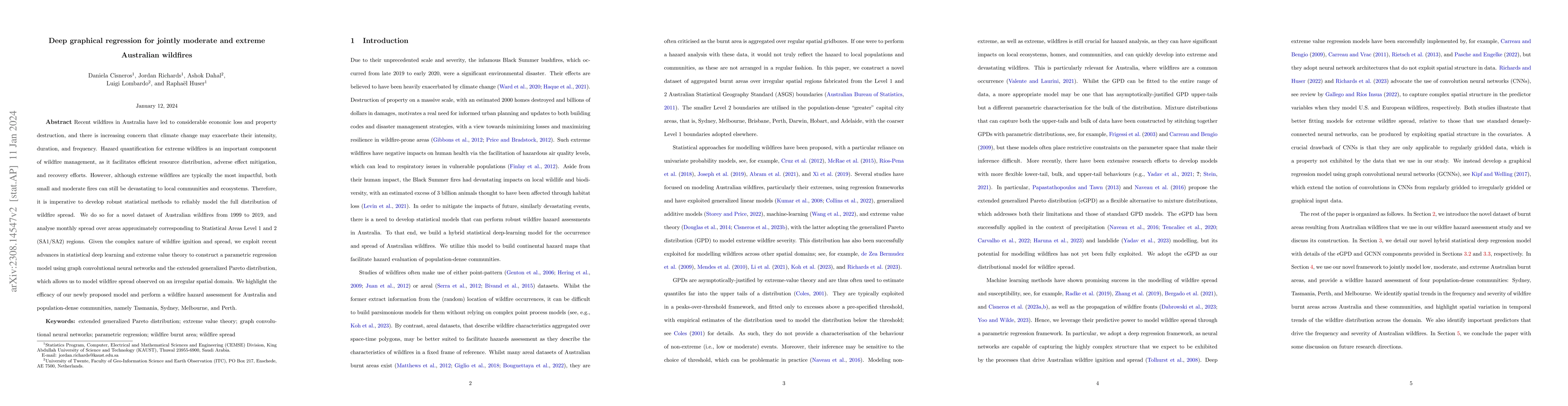 Thumbnail for Deep graphical regression for jointly moderate and extreme Australian
  wildfires
