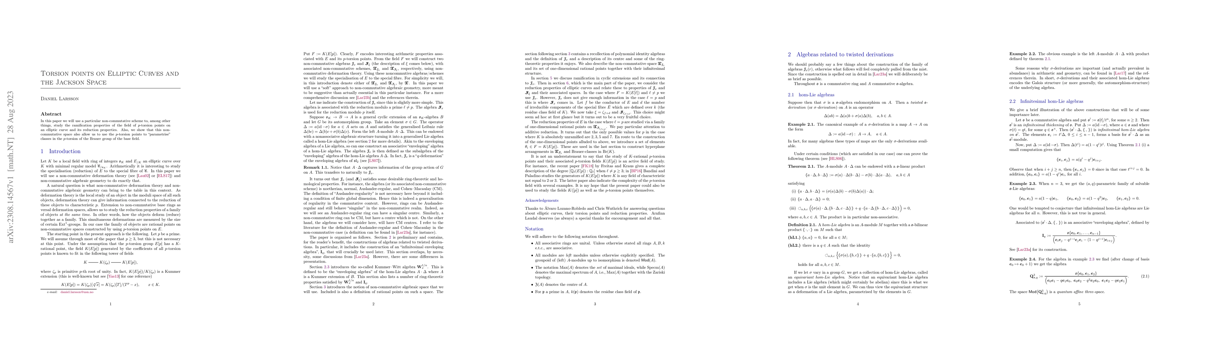 Thumbnail for Torsion points on Elliptic Curves and the Jackson Space