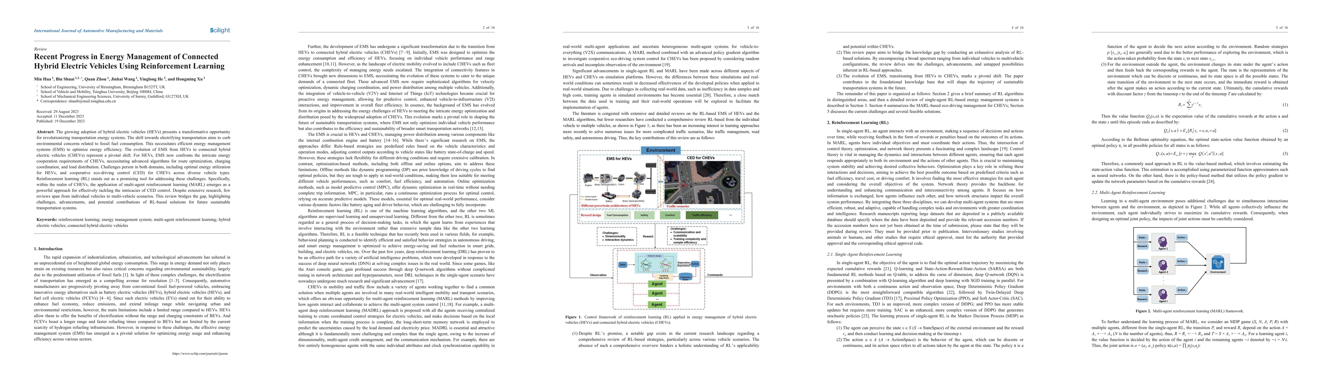 Thumbnail for Recent Progress in Energy Management of Connected Hybrid Electric
  Vehicles Using Reinforcement Learning