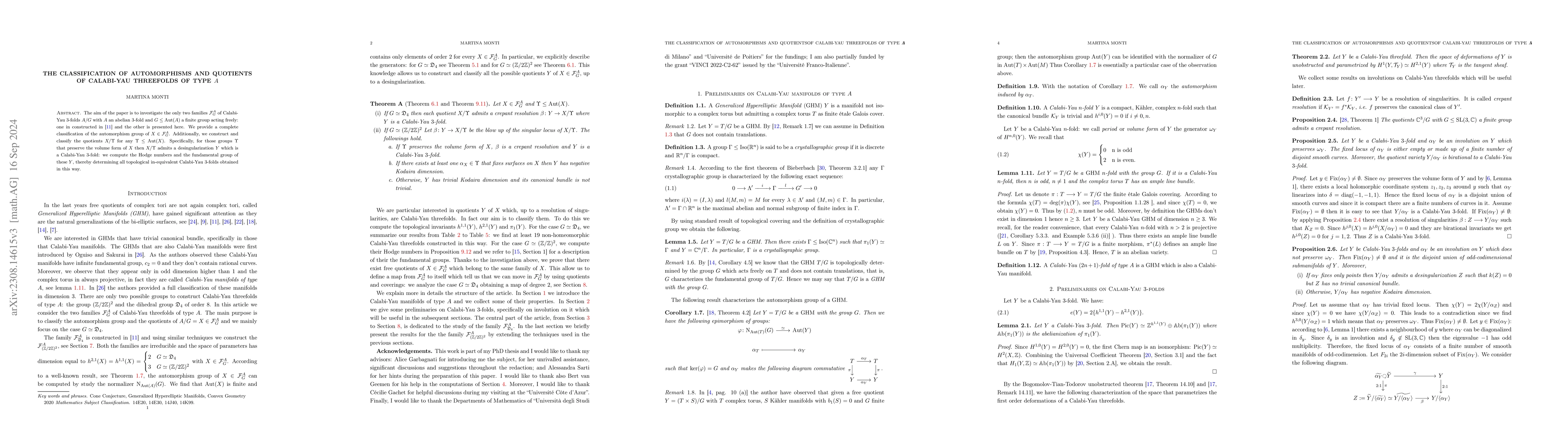 Thumbnail for Automorphisms and quotients of Calabi-Yau threefolds of type $A$