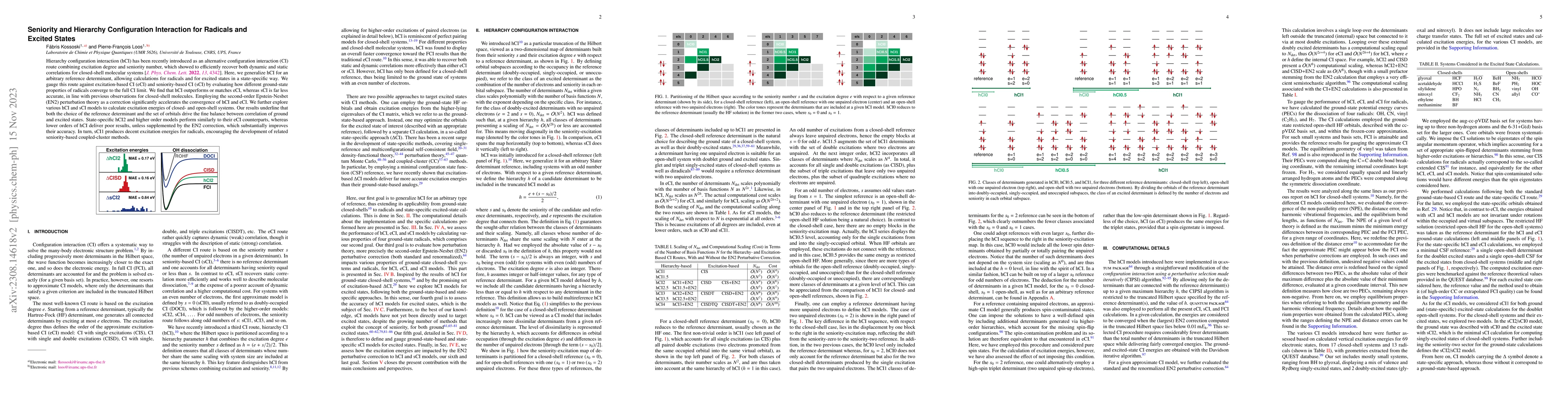 Thumbnail for Seniority and Hierarchy Configuration Interaction for Radicals and
  Excited States