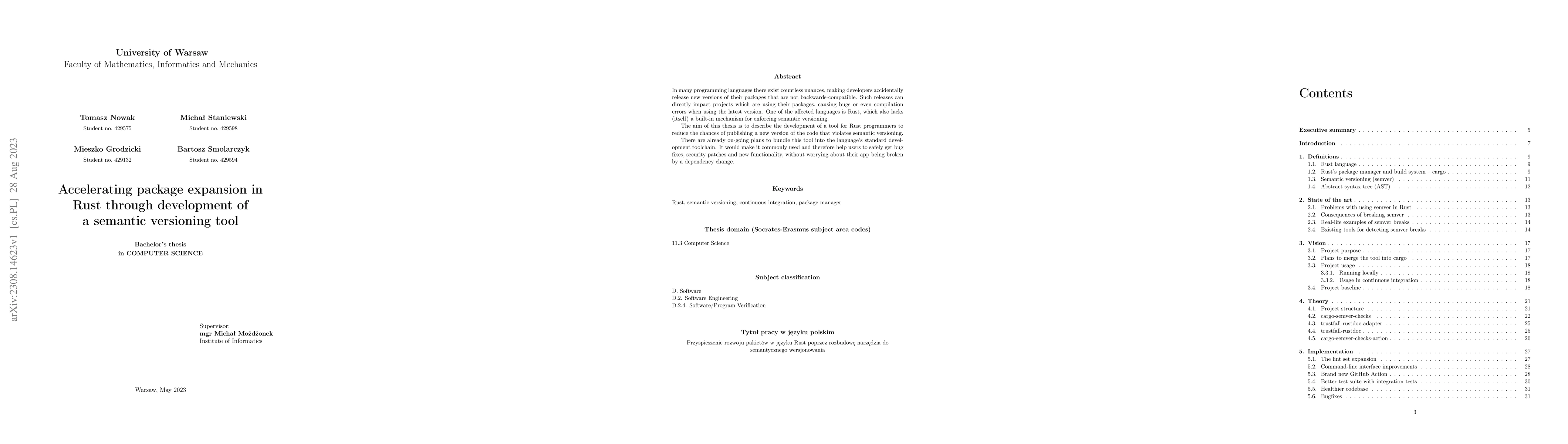 Thumbnail for Accelerating package expansion in Rust through development of a semantic
  versioning tool