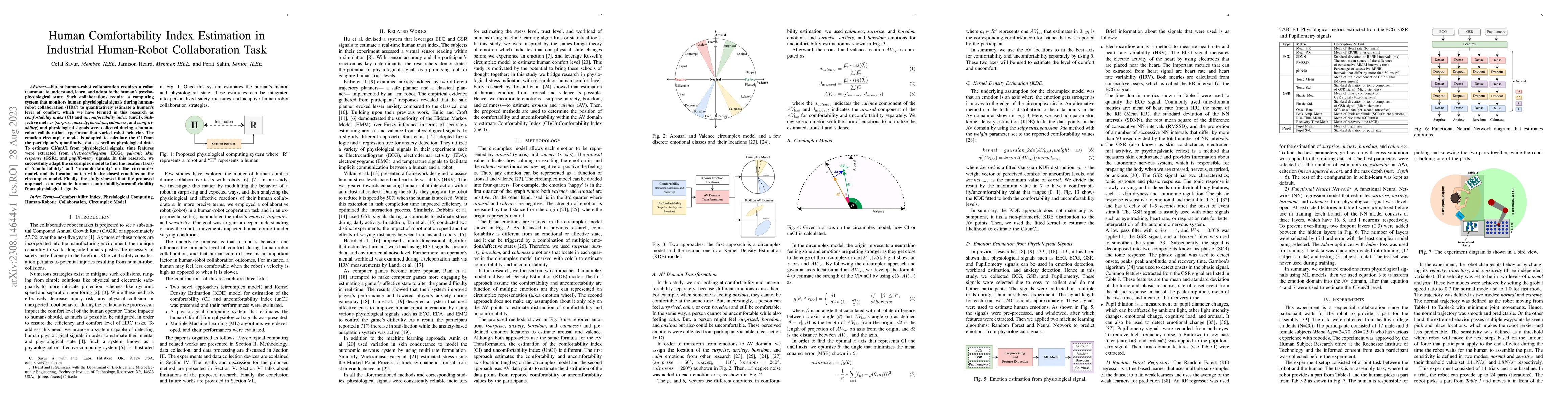 Thumbnail for Human Comfortability Index Estimation in Industrial Human-Robot
  Collaboration Task