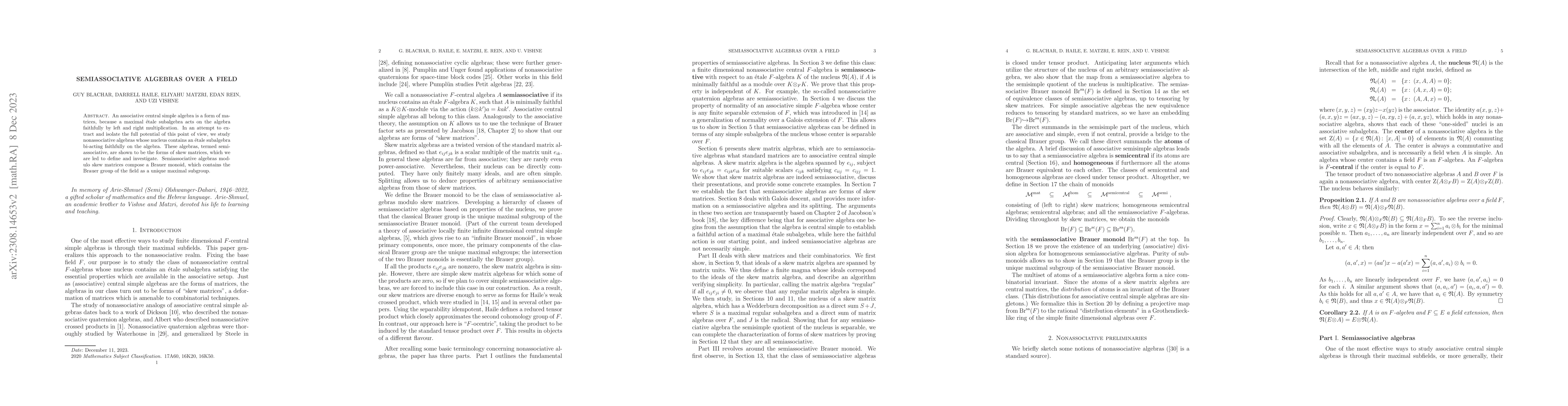 Thumbnail for Semiassociative algebras over a field