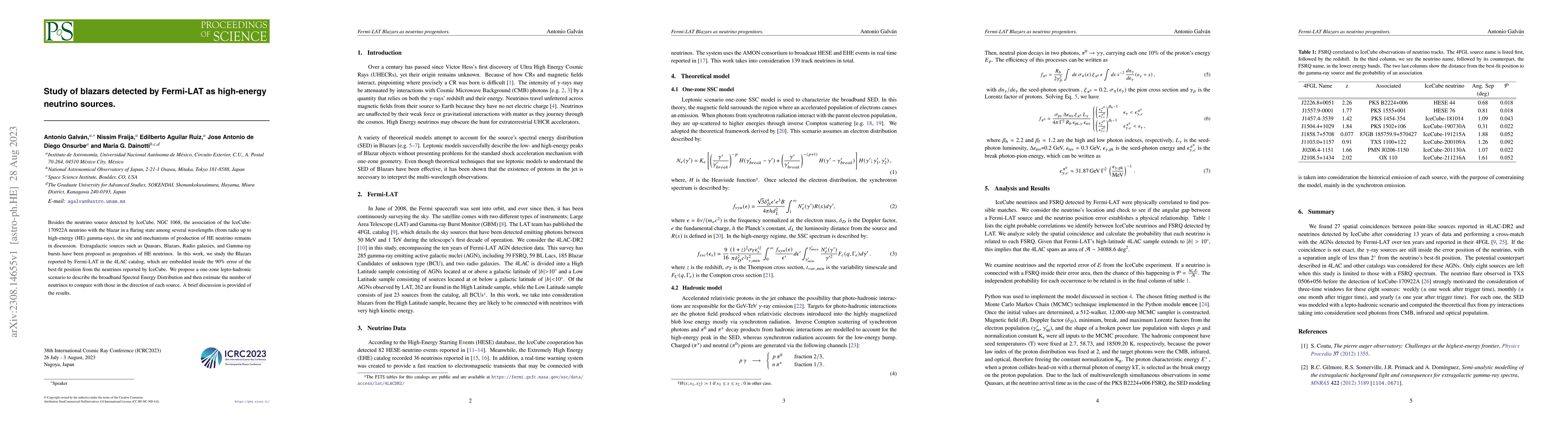 Thumbnail for Study of blazars detected by Fermi-LAT as high-energy neutrino sources