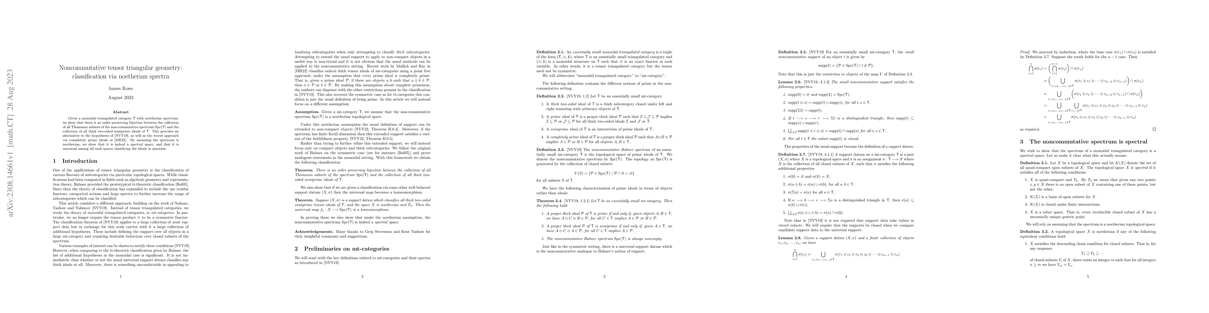 Thumbnail for Noncommutative tensor triangular geometry: classification via noetherian
  spectra