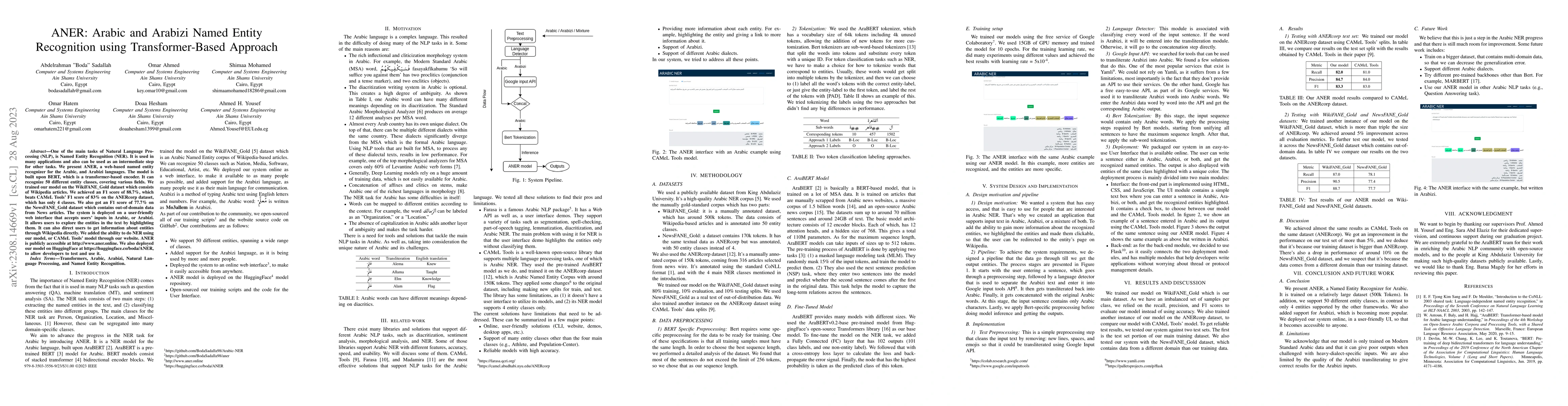 Thumbnail for ANER: Arabic and Arabizi Named Entity Recognition using
  Transformer-Based Approach