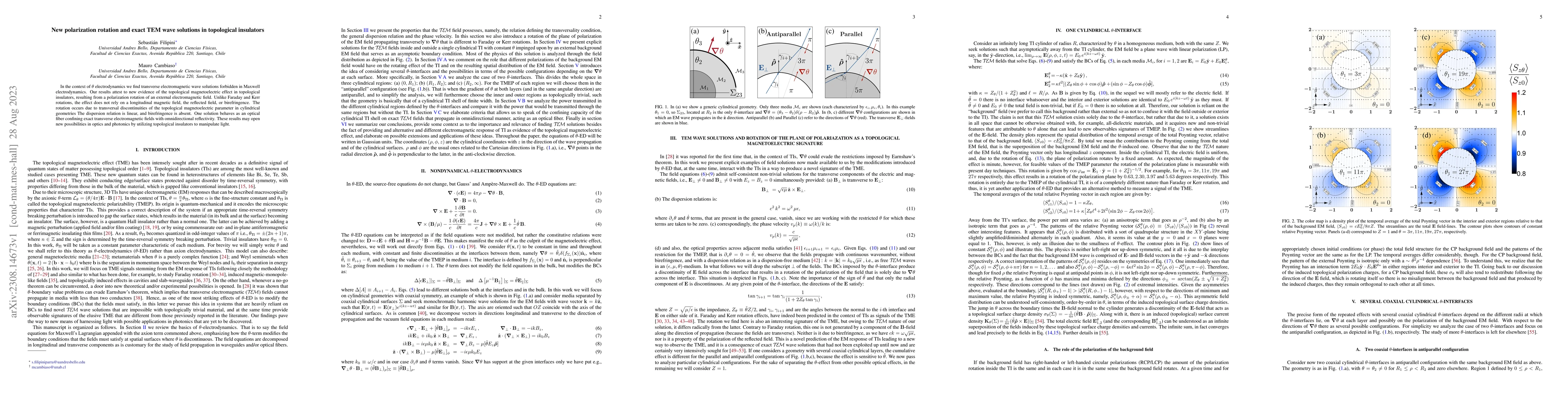 Thumbnail for New polarization rotation and exact TEM wave solutions in topological
  insulators