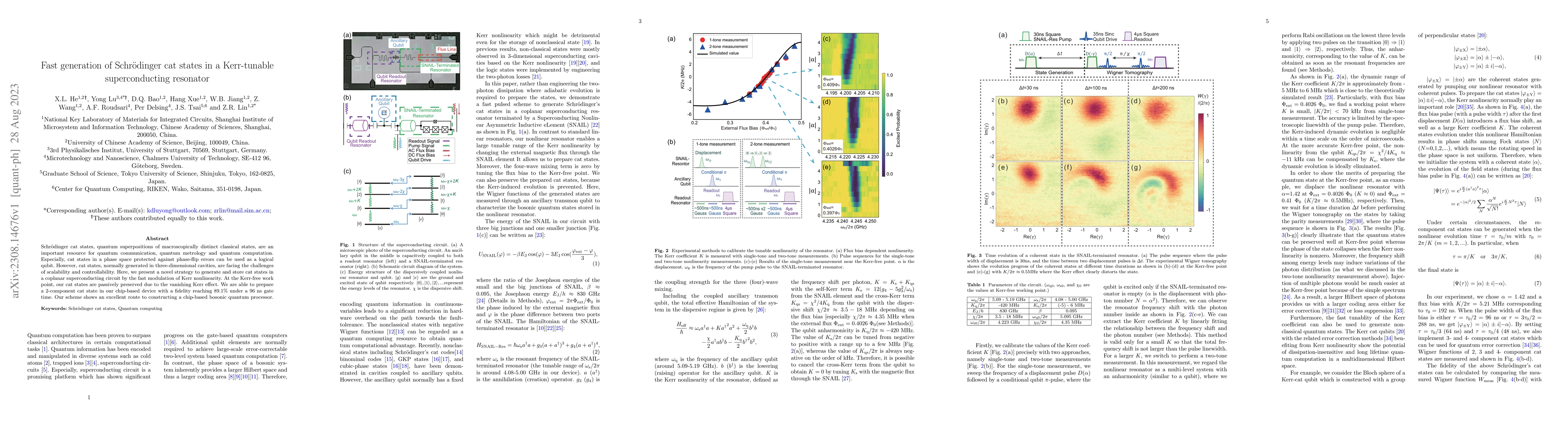 Thumbnail for Fast generation of Schr\"odinger cat states in a Kerr-tunable
  superconducting resonator