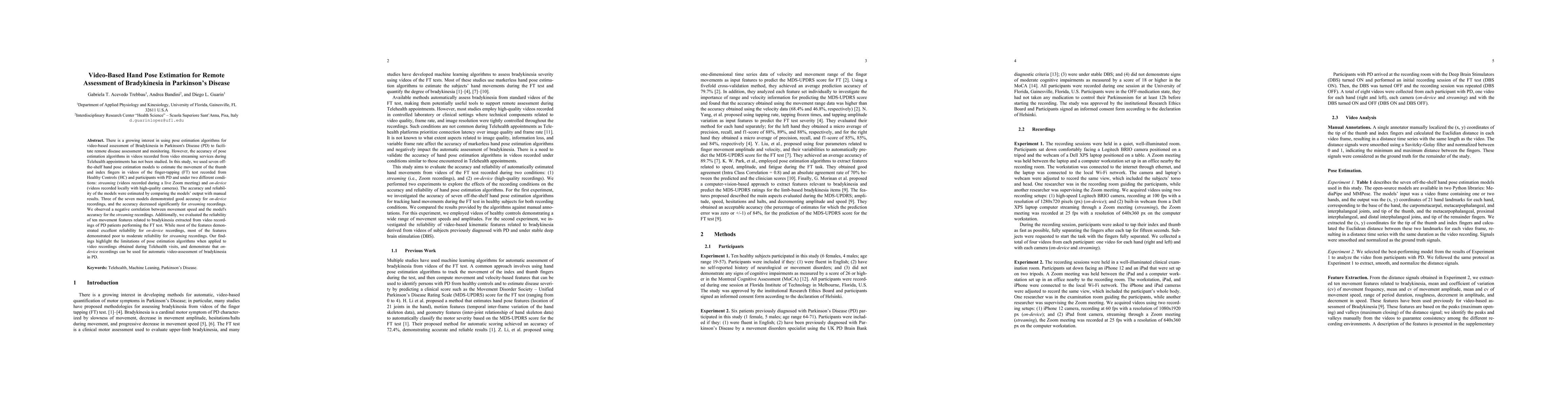 Thumbnail for Video-Based Hand Pose Estimation for Remote Assessment of Bradykinesia
  in Parkinson's Disease