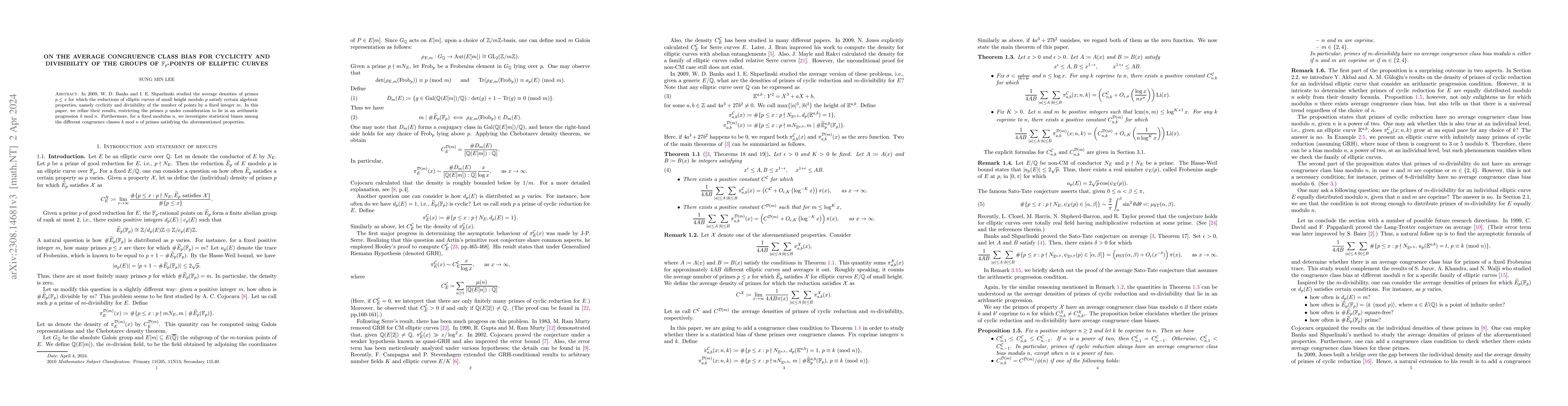 Thumbnail for On the average congruence class bias for cyclicity and divisibility of
  the groups of $\mathbb{F}_p$-points of elliptic curves