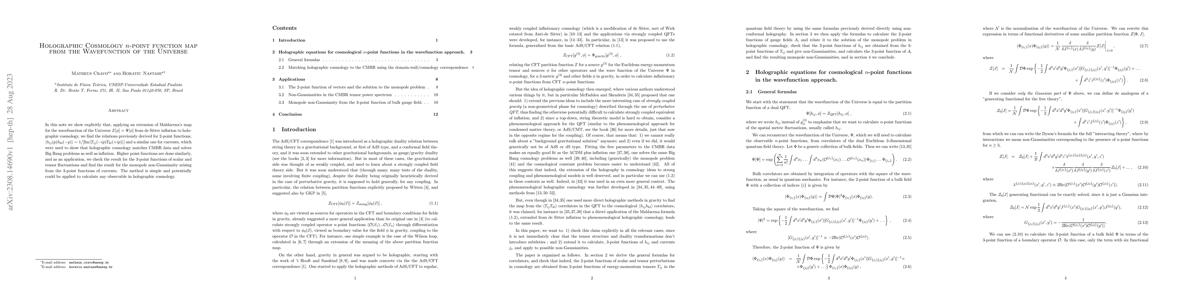 Thumbnail for Holographic Cosmology $n$-point function map from the Wavefunction of
  the Universe