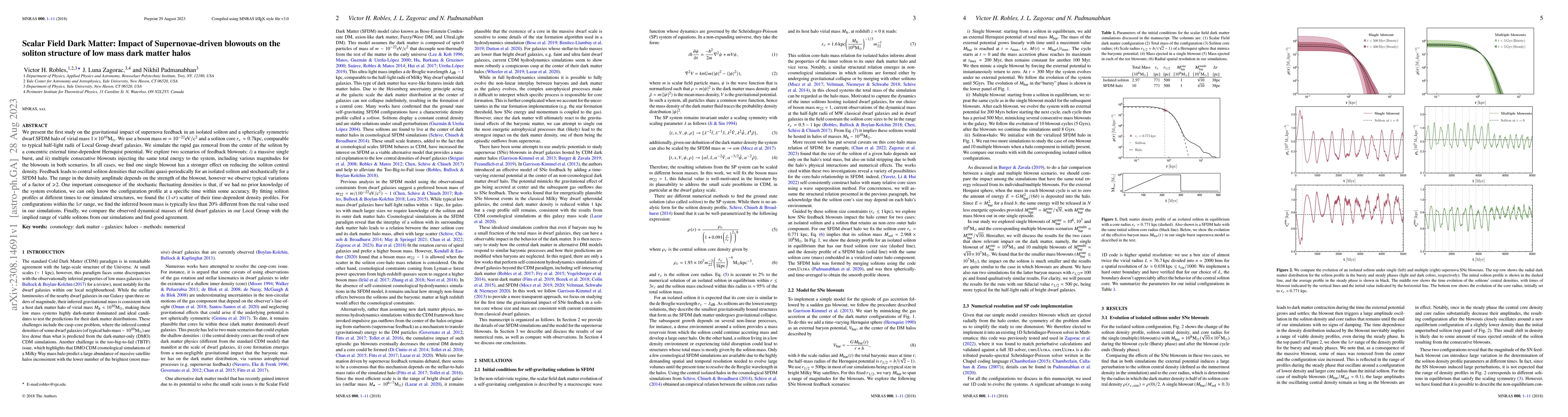Thumbnail for Scalar Field Dark Matter: Impact of Supernovae-driven blowouts on the
  soliton structure of low mass dark matter halos