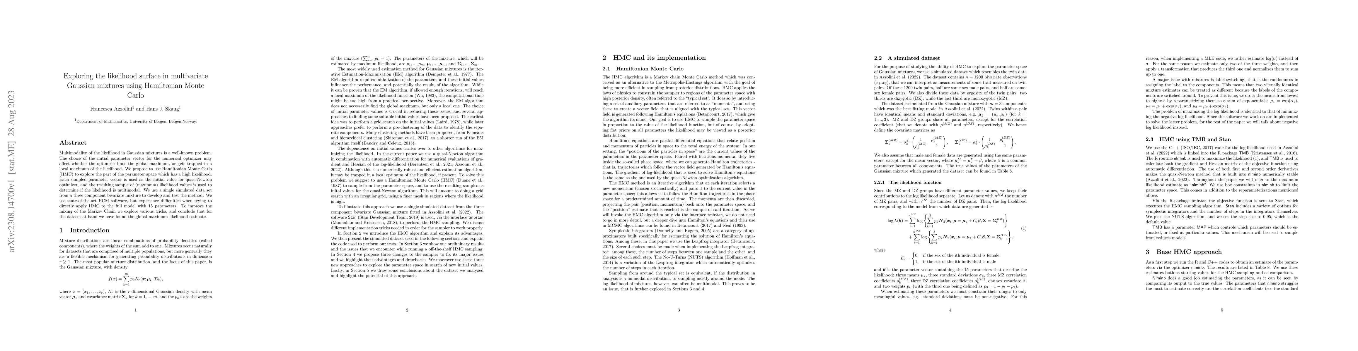 Thumbnail for Exploring the likelihood surface in multivariate Gaussian mixtures using
  Hamiltonian Monte Carlo